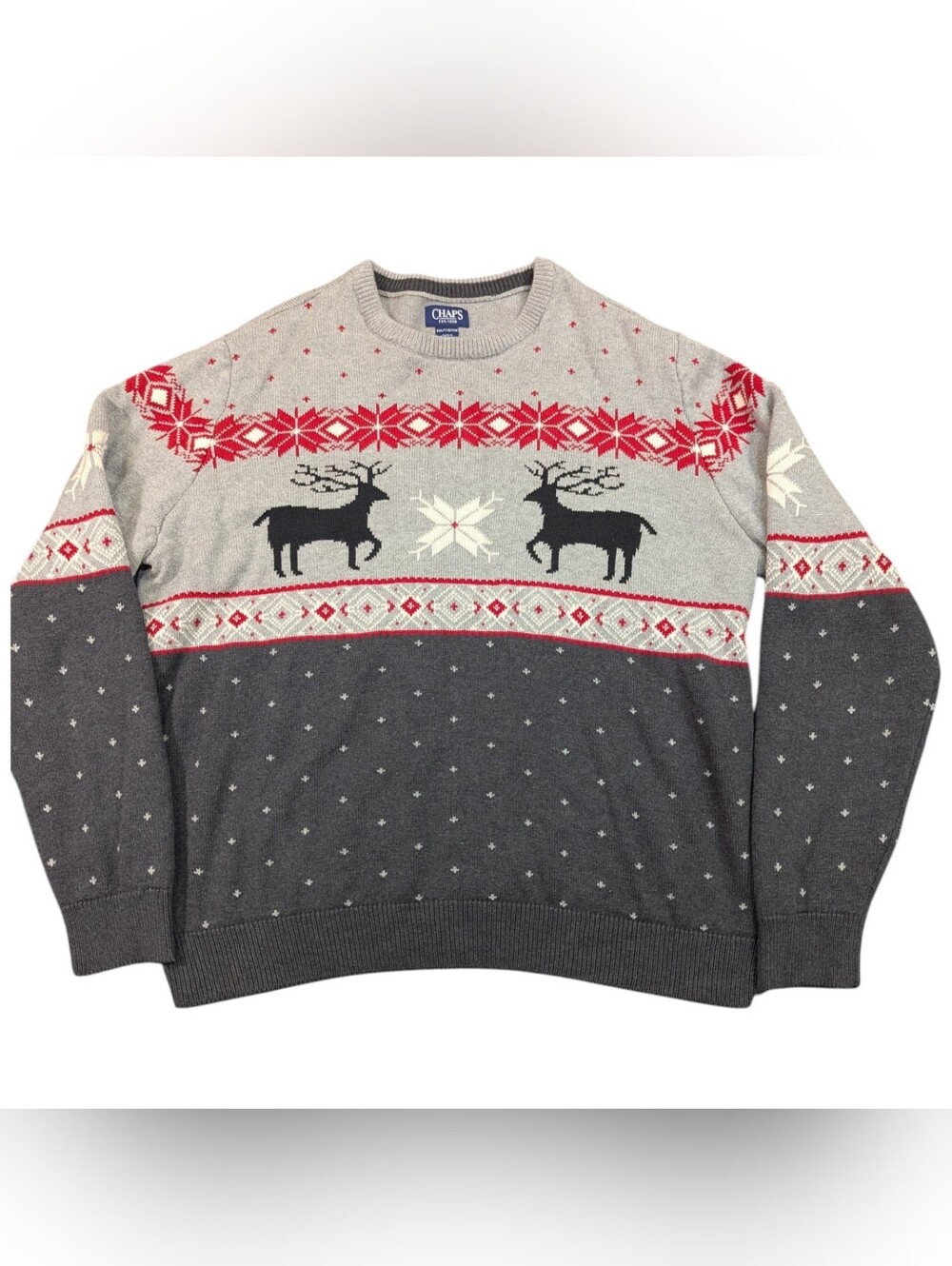 Chaps Men's Knitti Crewneck Family Holiday Reindeer Sweater XXL Cabincore Festiv
